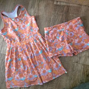 Ruffle Butts Orange Floral Tank Dress with Matching Shorts